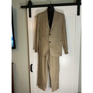 Gutteridge‎ 1878 Men's 100% Linen Suit ITA 50 Pants Sz 36x31 Italy Khaki
